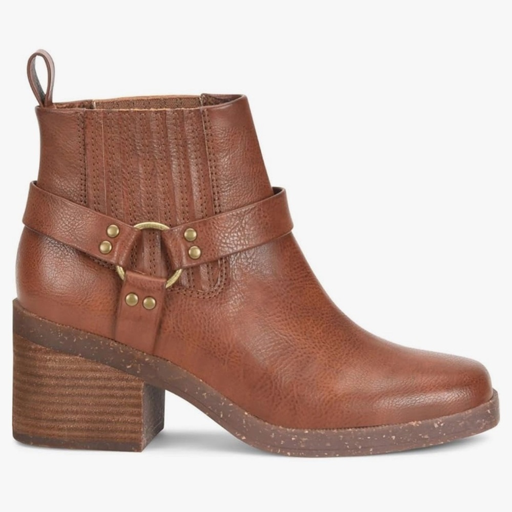 Brown B.O.C Lowri slip on chunky square toe campus moto Chelsea booties buckle